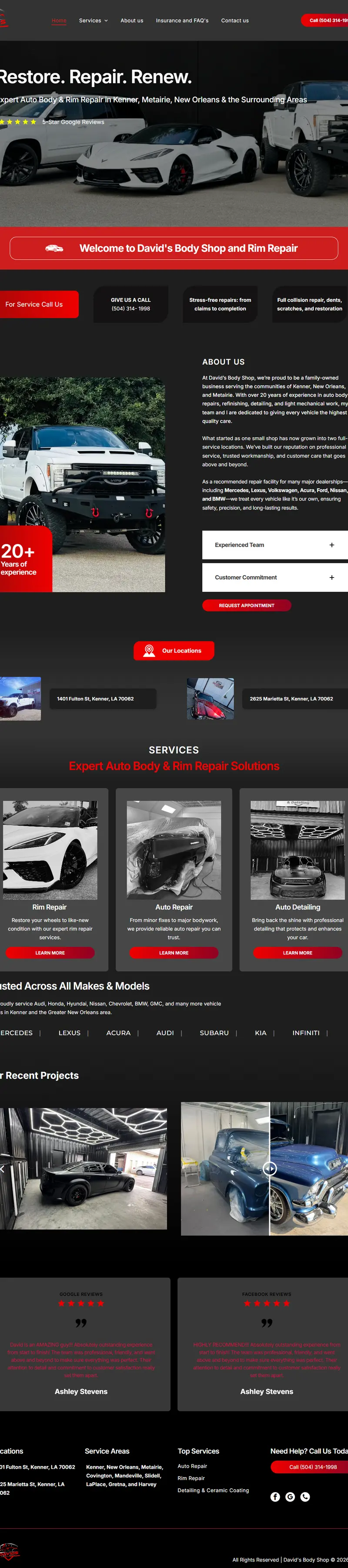 Screenshot of the David's Body Shop website